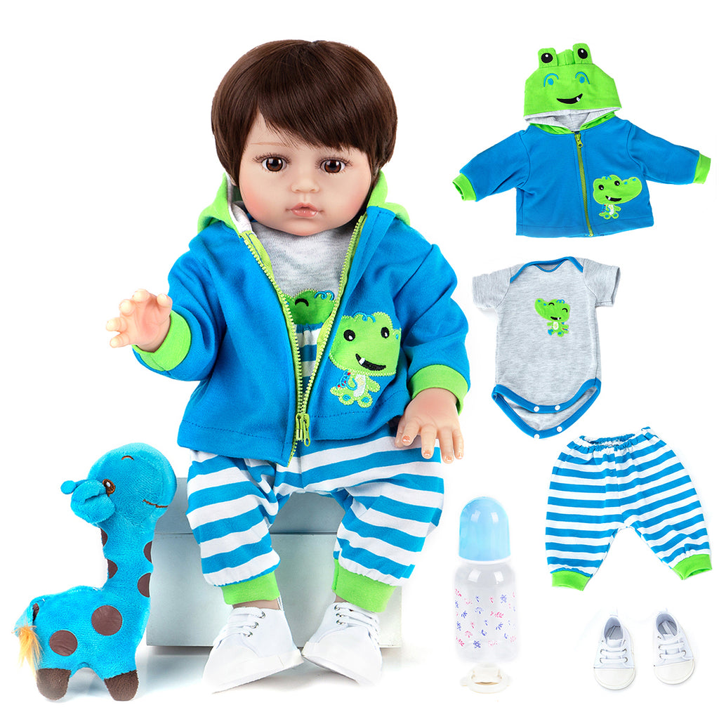 Boneco Bebê Reborn Silicone 48cm Conjunto de Roupa Mamadeira Chupeta Pelucia Brastoy