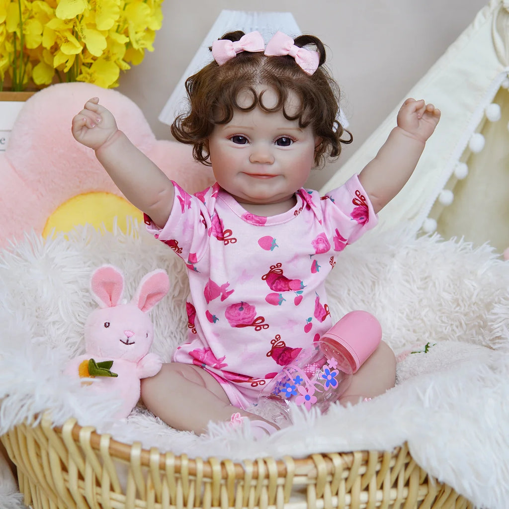 Boneca Bebê Reborn Realista Brastoy Original 48 cm Silicone Kit Conjunto de Roupa Mamadeira Chupeta Certidão Fralda e Pelúcia