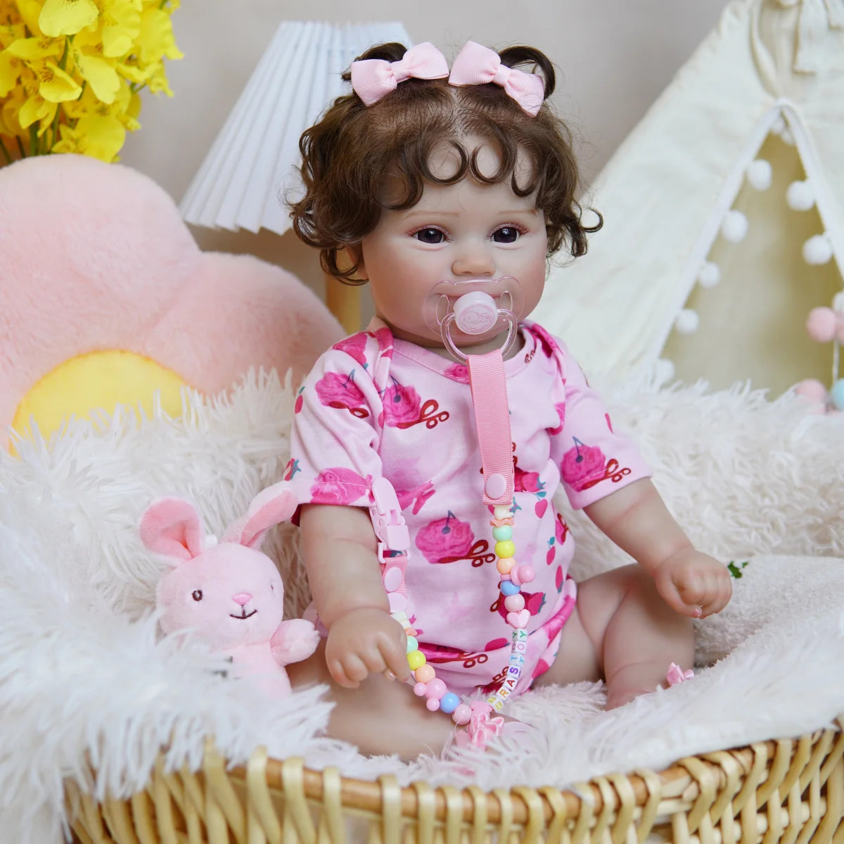 Boneca Bebê Reborn Realista Brastoy Original 48 cm Silicone Kit Conjunto de Roupa Mamadeira Chupeta Certidão Fralda e Pelúcia
