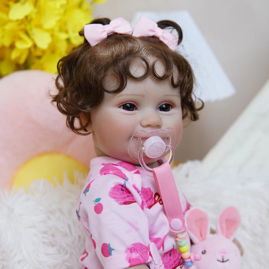 Boneca Bebê Reborn Realista Brastoy Original 48 cm Silicone Kit Conjunto de Roupa Mamadeira Chupeta Certidão Fralda e Pelúcia