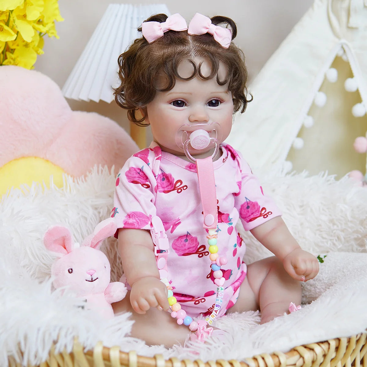 Boneca Bebê Reborn Realista Brastoy Original 48 cm Silicone Kit Conjunto de Roupa Mamadeira Chupeta Certidão Fralda e Pelúcia