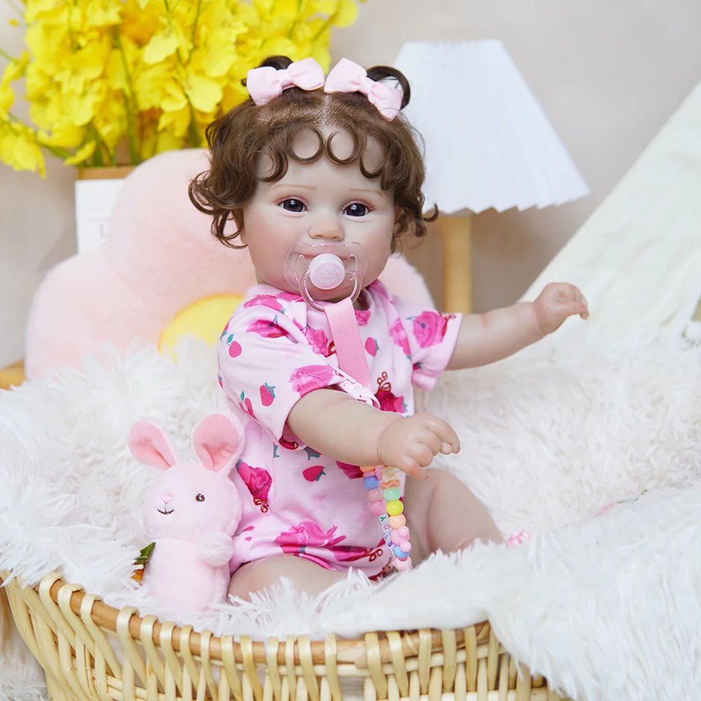 Boneca Bebê Reborn Realista Brastoy Original 48 cm Silicone Kit Conjunto de Roupa Mamadeira Chupeta Certidão Fralda e Pelúcia