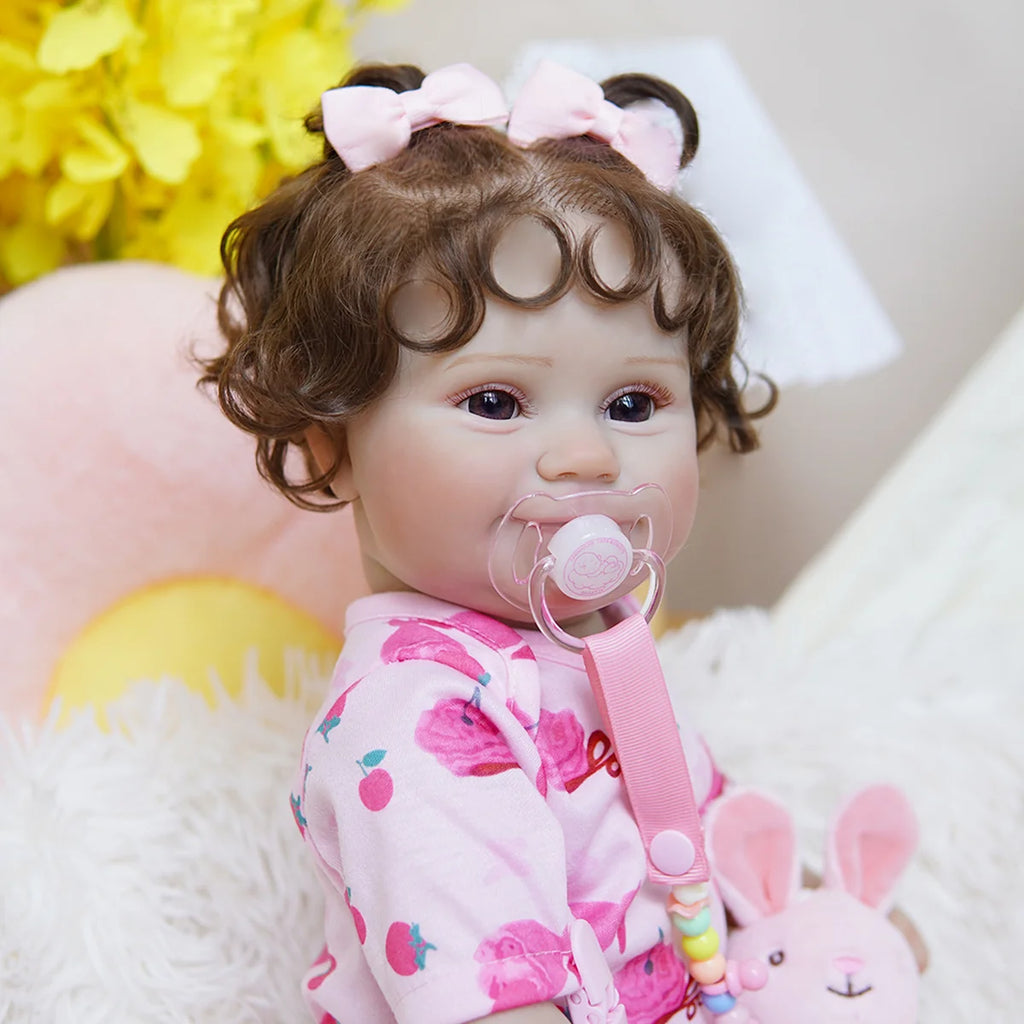 Boneca Bebê Reborn Realista Brastoy Original 48 cm Silicone Kit Conjunto de Roupa Mamadeira Chupeta Certidão Fralda e Pelúcia
