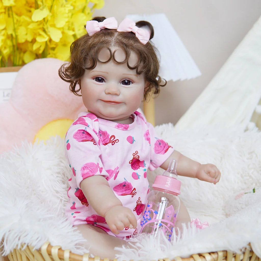 Boneca Bebê Reborn Realista Brastoy Original 48 cm Silicone Kit Conjunto de Roupa Mamadeira Chupeta Certidão Fralda e Pelúcia