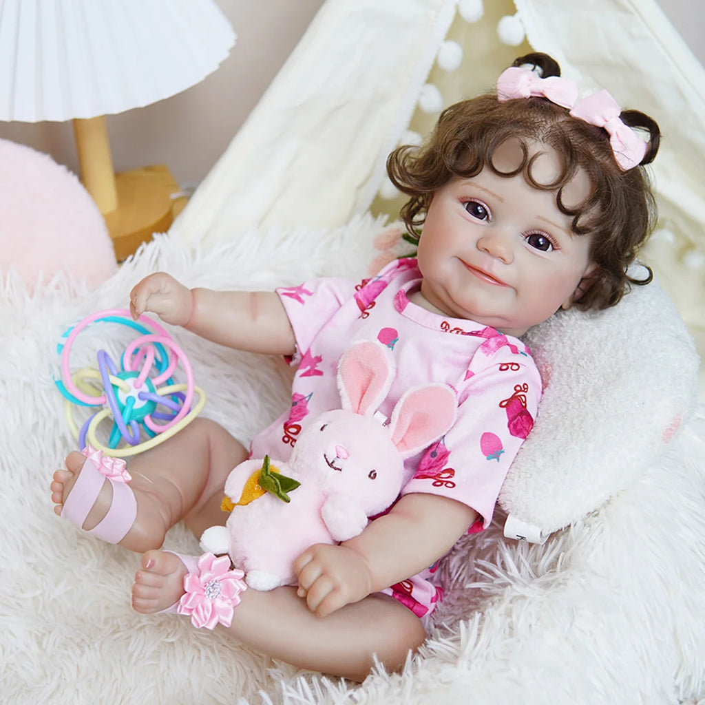 Boneca Bebê Reborn Realista Brastoy Original 48 cm Silicone Kit Conjunto de Roupa Mamadeira Chupeta Certidão Fralda e Pelúcia