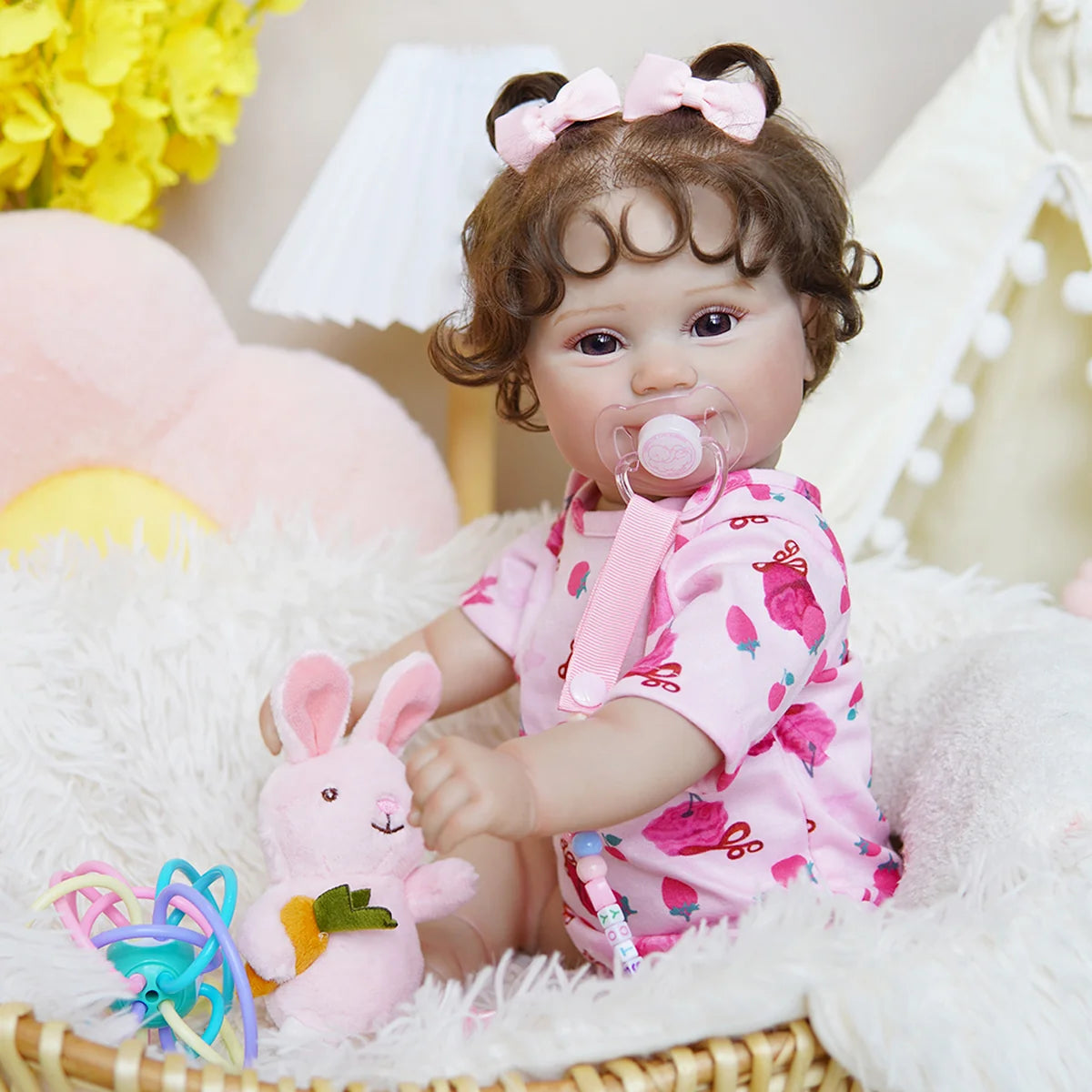 Boneca Bebê Reborn Realista Brastoy Original 48 cm Silicone Kit Conjunto de Roupa Mamadeira Chupeta Certidão Fralda e Pelúcia