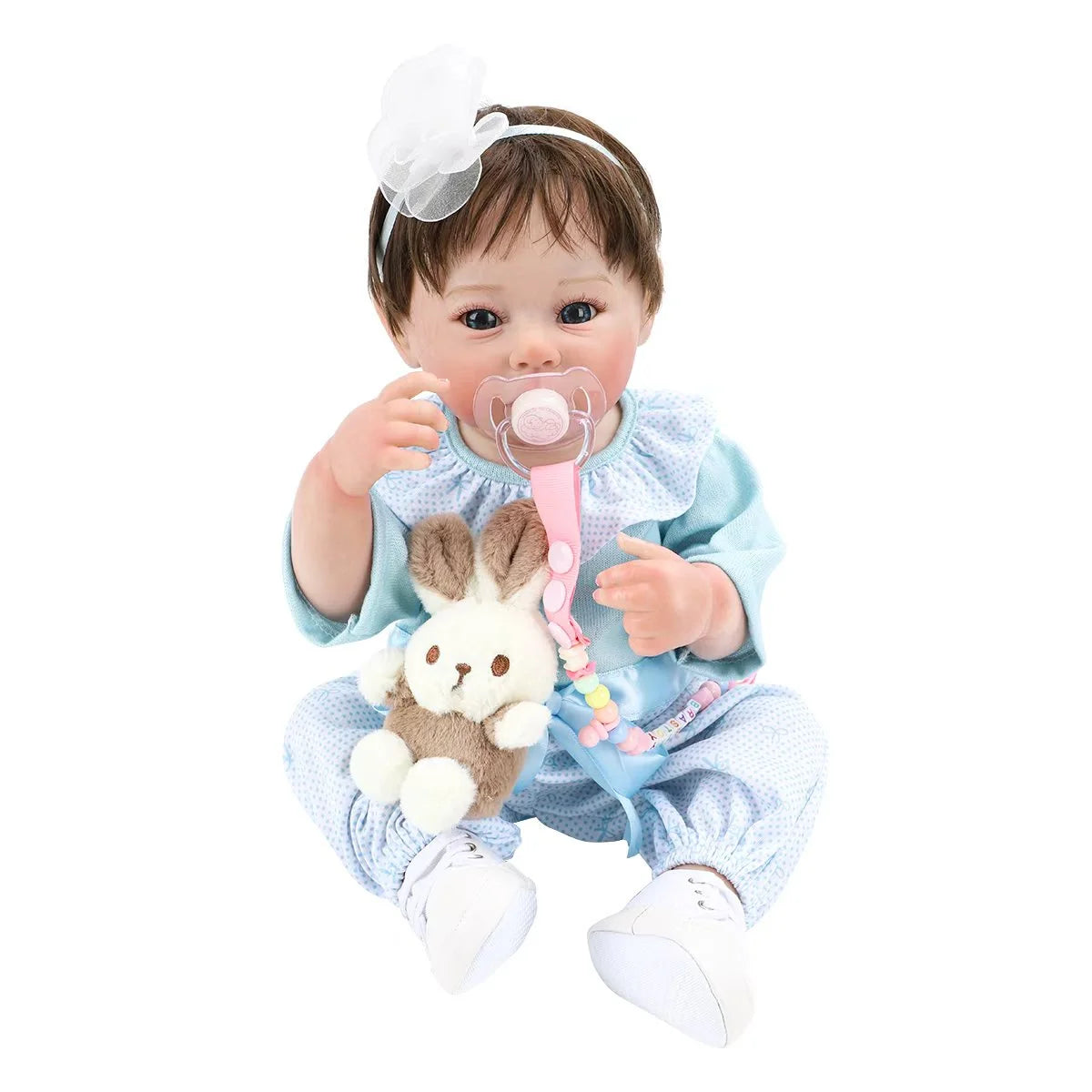Boneca Bebê Reborn Brastoy Realista Silicone 48cm Conjunto de Roupa Chupeta Mamadeira e Pelúcia Pode Dar Banho Roupa