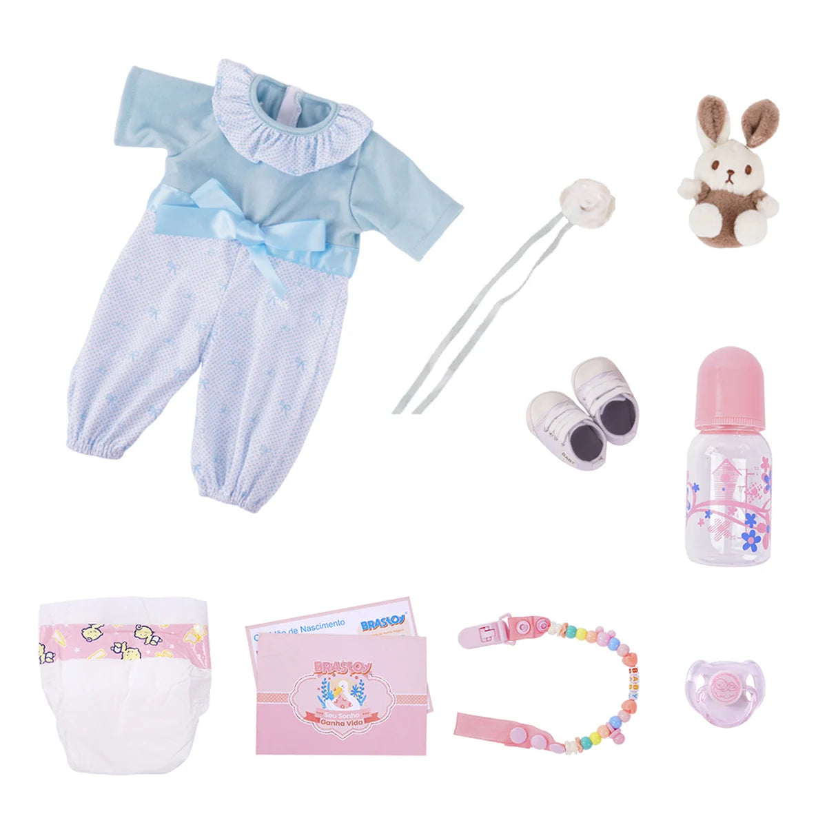 Boneca Bebê Reborn Brastoy Realista Silicone 48cm Conjunto de Roupa Chupeta Mamadeira e Pelúcia Pode Dar Banho Roupa
