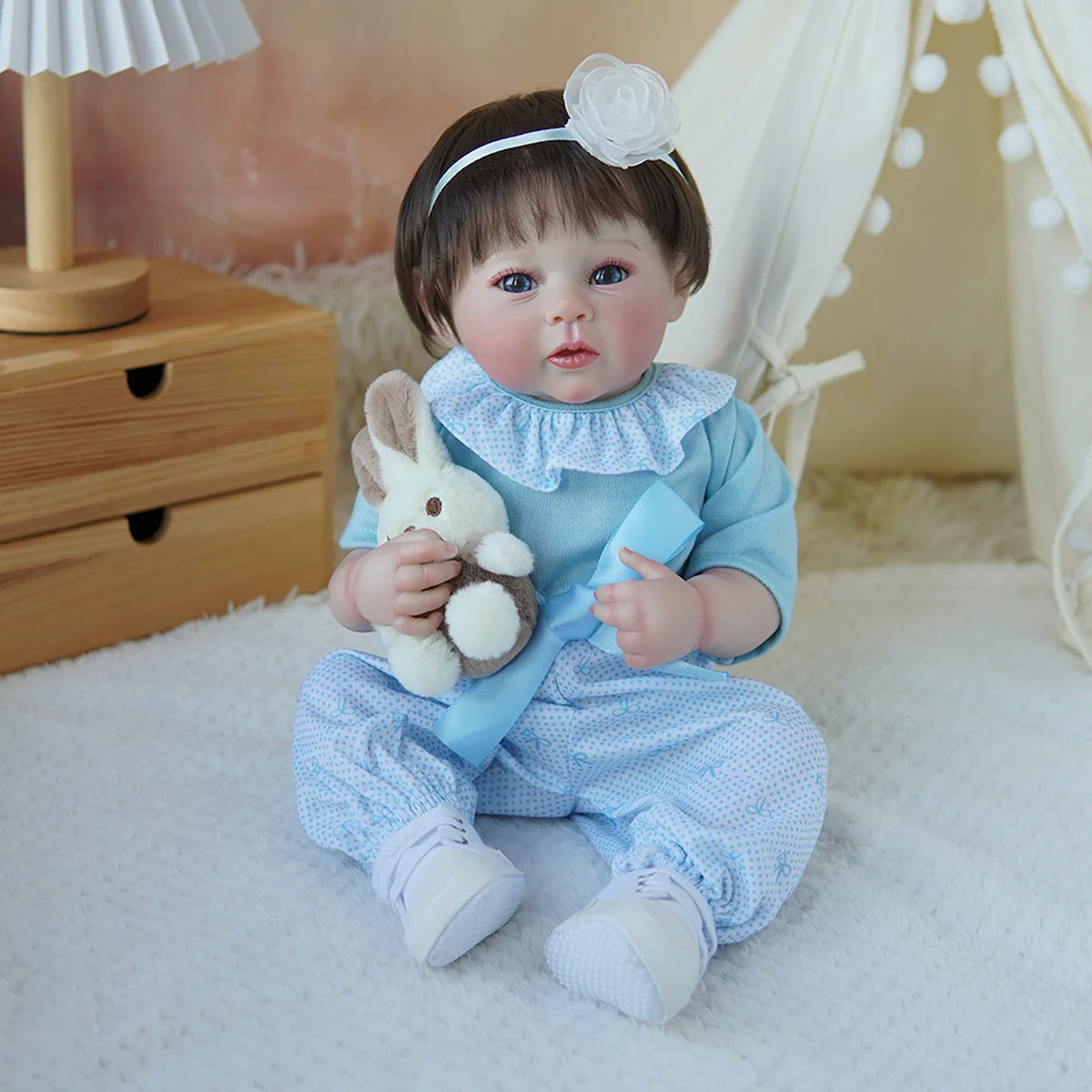 Boneca Bebê Reborn Brastoy Realista Silicone 48cm Conjunto de Roupa Chupeta Mamadeira e Pelúcia Pode Dar Banho Roupa