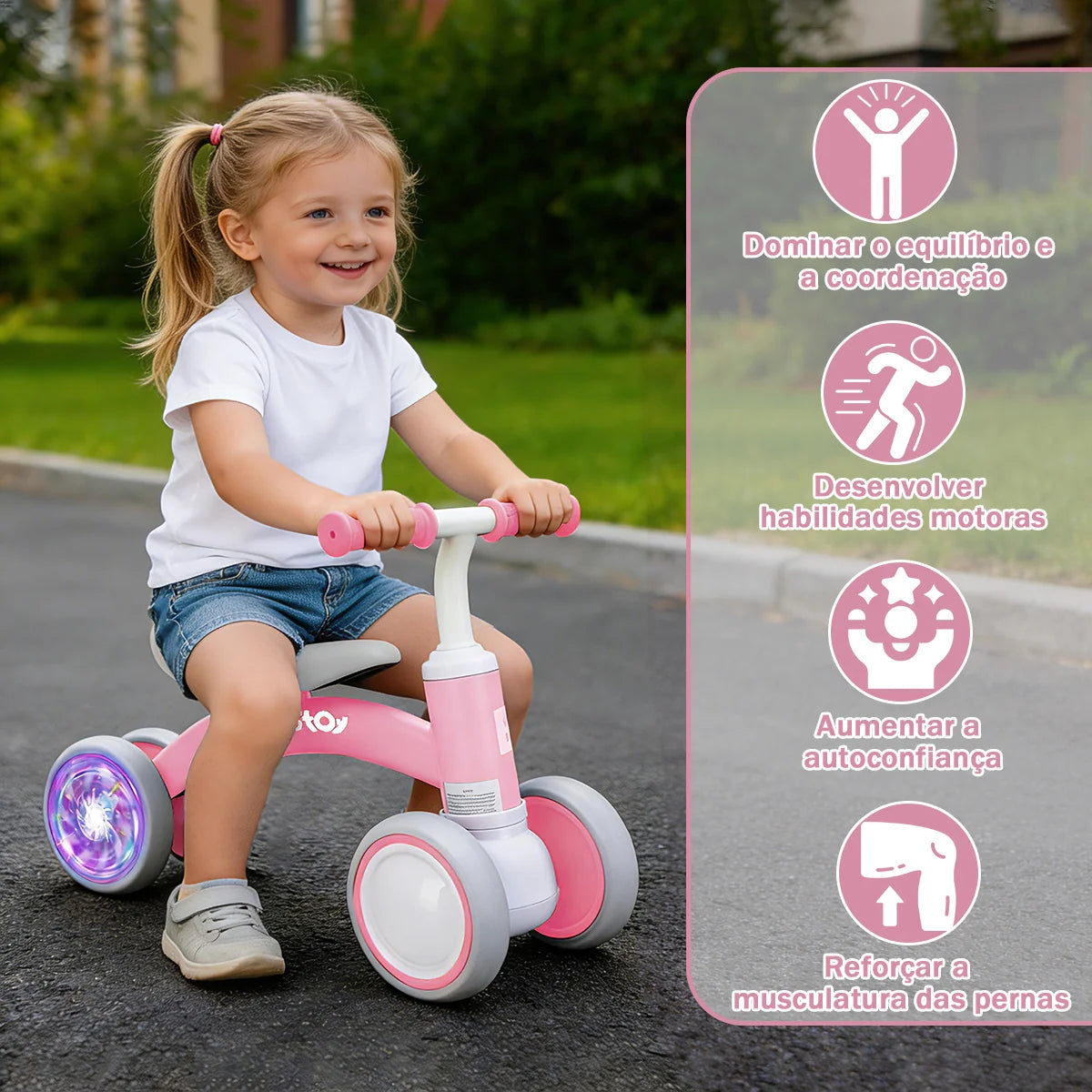 Bicicleta De Equilíbrio Infantil Andador Sem Pedal 4 Rodas Brastoy
