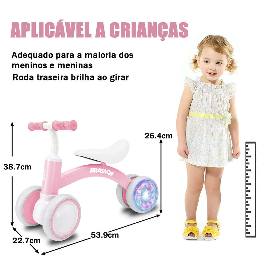 Bicicleta De Equilíbrio Infantil Andador Sem Pedal 4 Rodas Brastoy