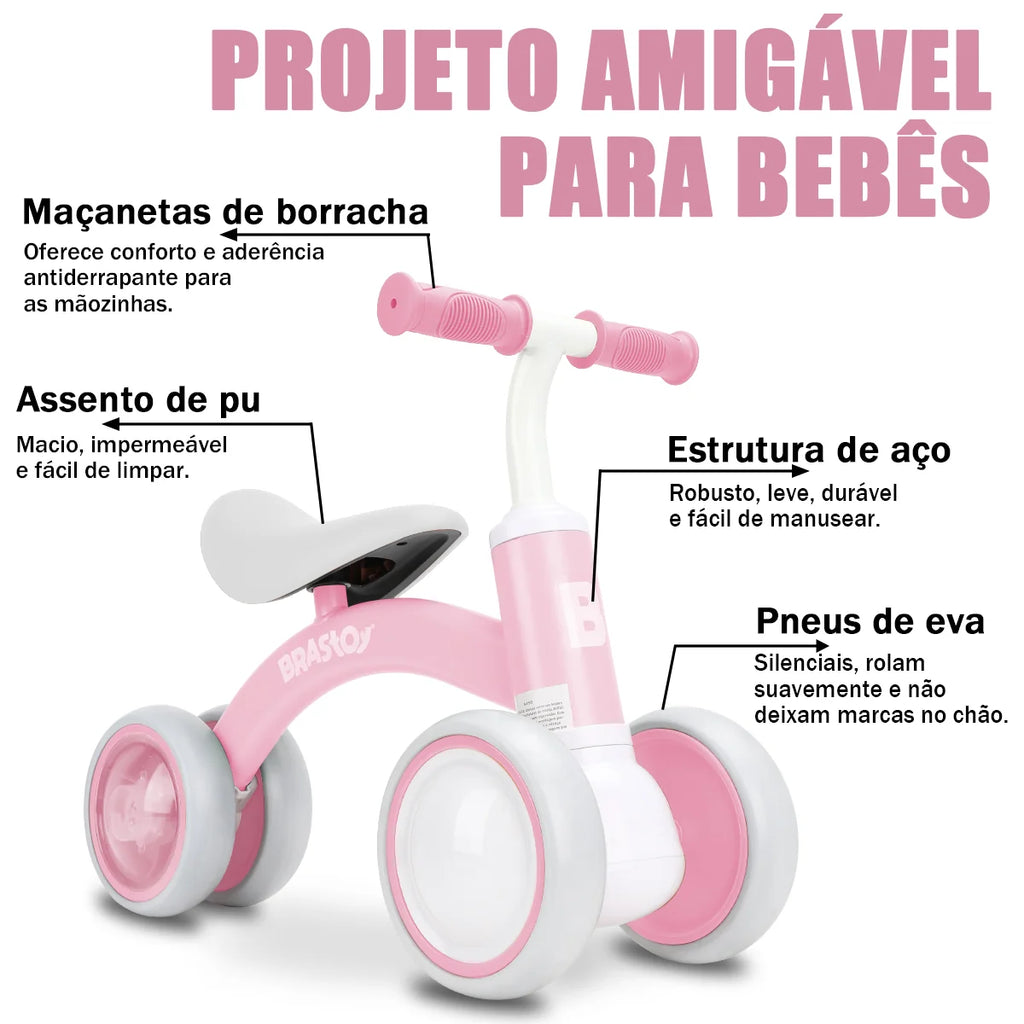 Bicicleta De Equilíbrio Infantil Andador Sem Pedal 4 Rodas Brastoy