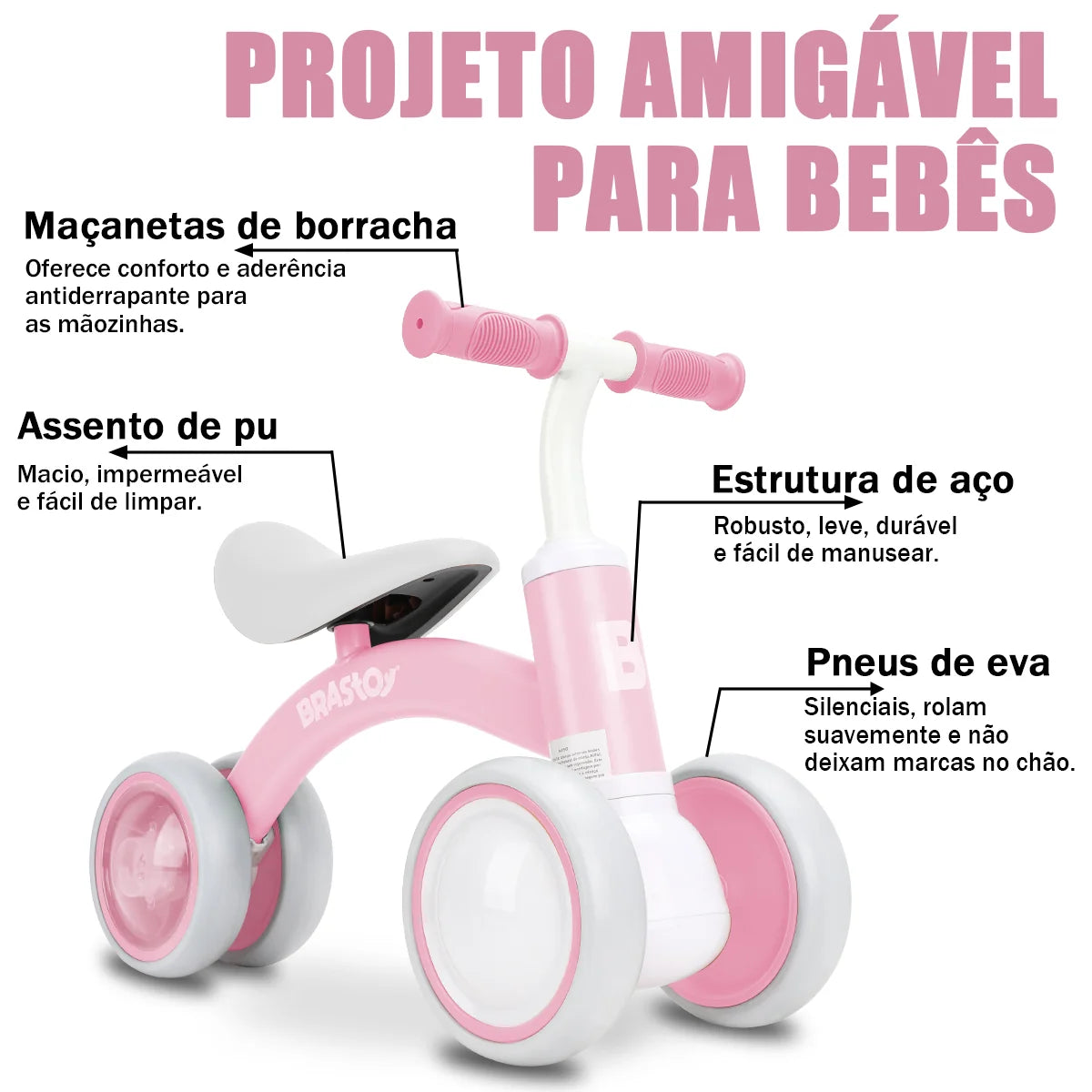 Bicicleta De Equilíbrio Infantil Andador Sem Pedal 4 Rodas Brastoy