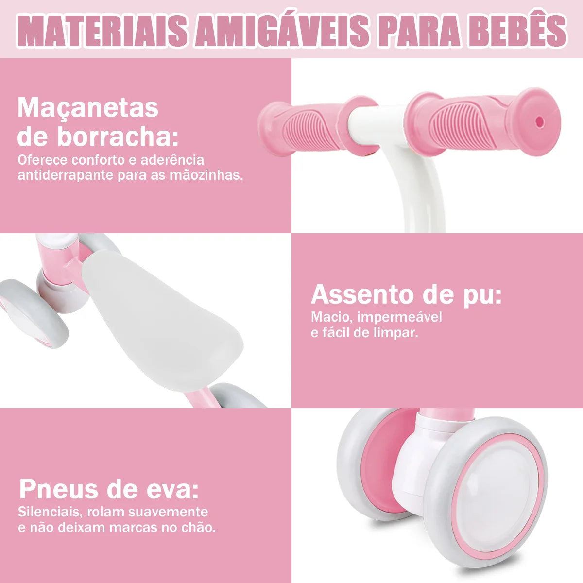 Bicicleta De Equilíbrio Infantil Andador Sem Pedal 4 Rodas Brastoy
