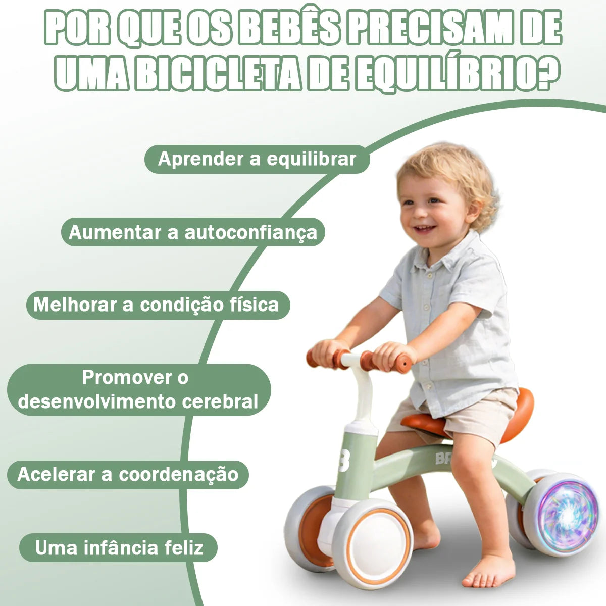 Bicicleta De Equilíbrio Infantil Andador Sem Pedal 4 Rodas Brastoy