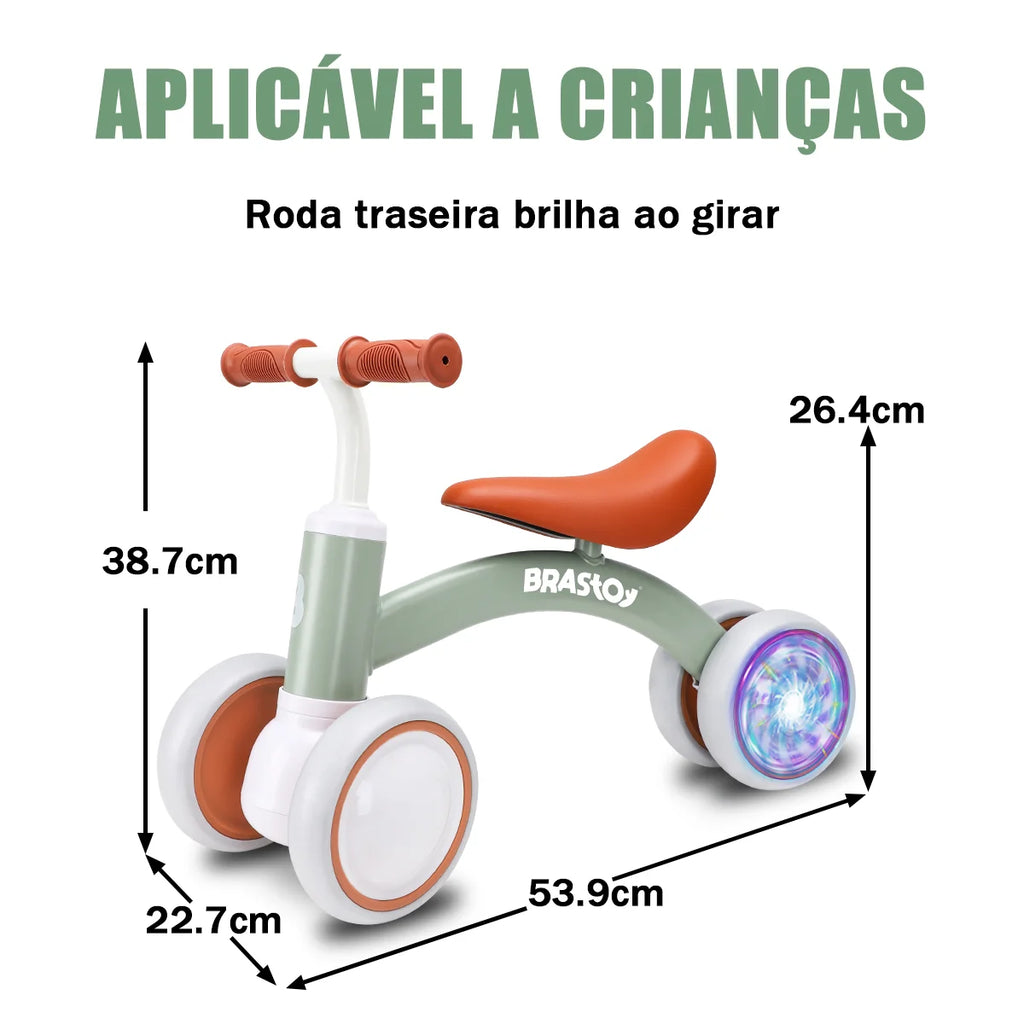 Bicicleta De Equilíbrio Infantil Andador Sem Pedal 4 Rodas Brastoy