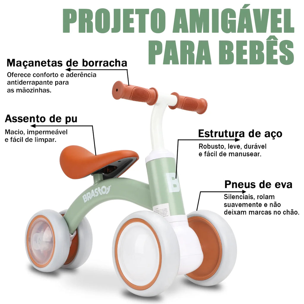 Bicicleta De Equilíbrio Infantil Andador Sem Pedal 4 Rodas Brastoy