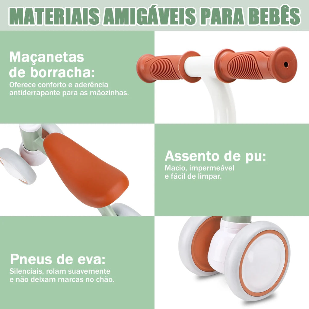Bicicleta De Equilíbrio Infantil Andador Sem Pedal 4 Rodas Brastoy