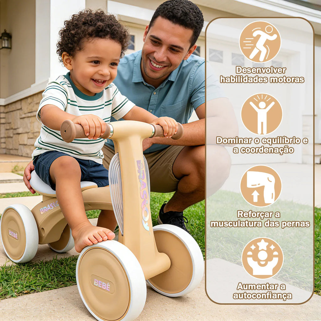 Bicicleta De Equilíbrio Infantil Andador Sem Pedal 4 Rodas Brastoy