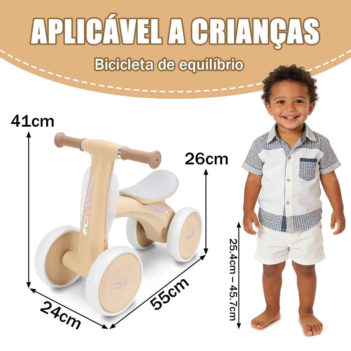 Bicicleta De Equilíbrio Infantil Andador Sem Pedal 4 Rodas Brastoy