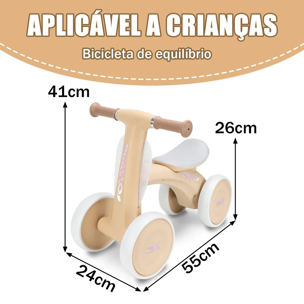 Bicicleta De Equilíbrio Infantil Andador Sem Pedal 4 Rodas Brastoy