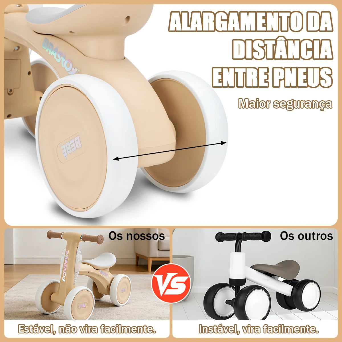 Bicicleta De Equilíbrio Infantil Andador Sem Pedal 4 Rodas Brastoy