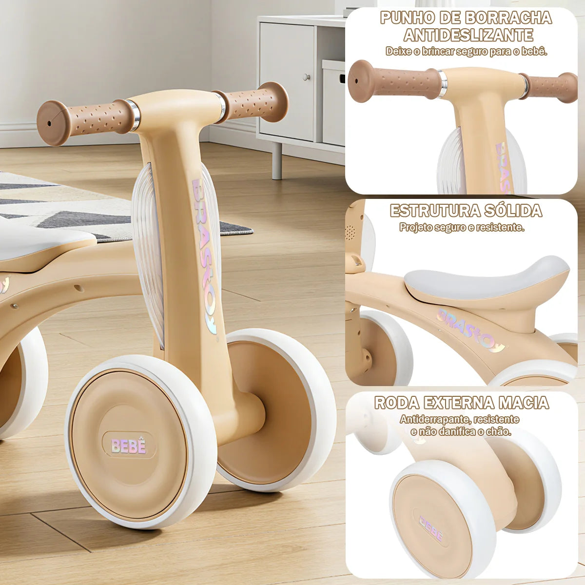 Bicicleta De Equilíbrio Infantil Andador Sem Pedal 4 Rodas Brastoy