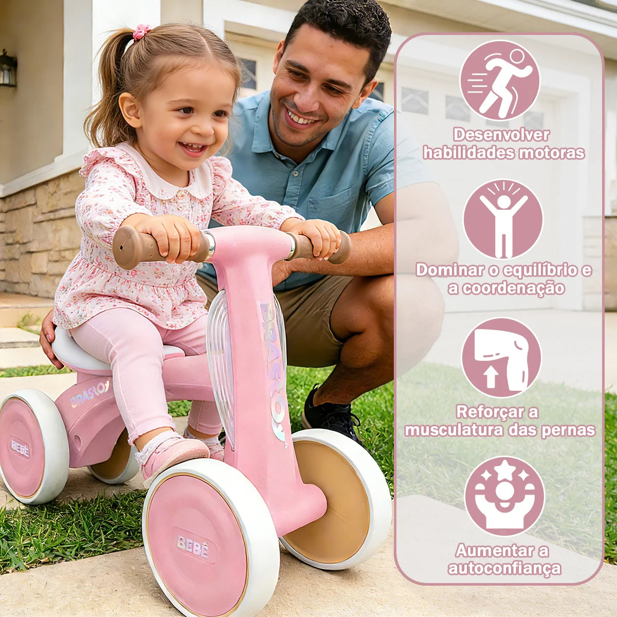 Bicicleta De Equilíbrio Infantil Andador Sem Pedal 4 Rodas Brastoy