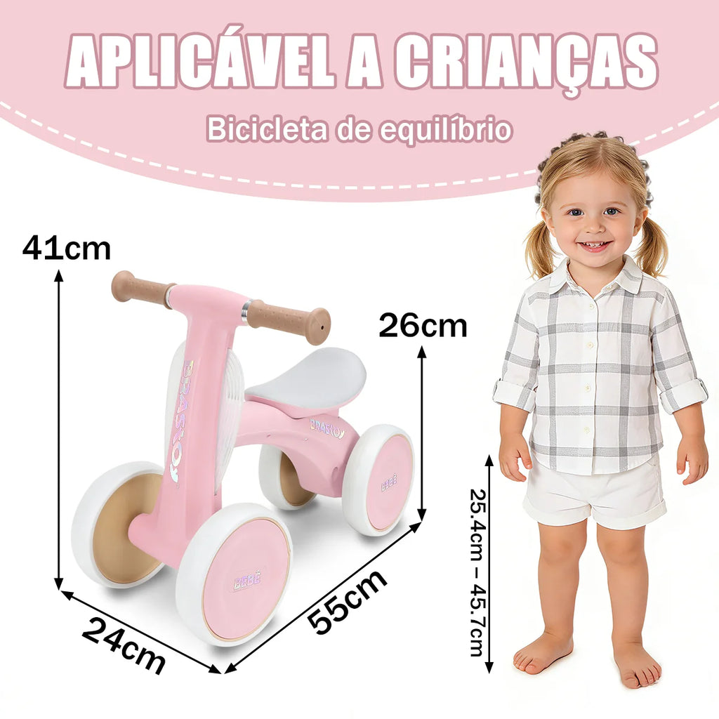 Bicicleta De Equilíbrio Infantil Andador Sem Pedal 4 Rodas Brastoy