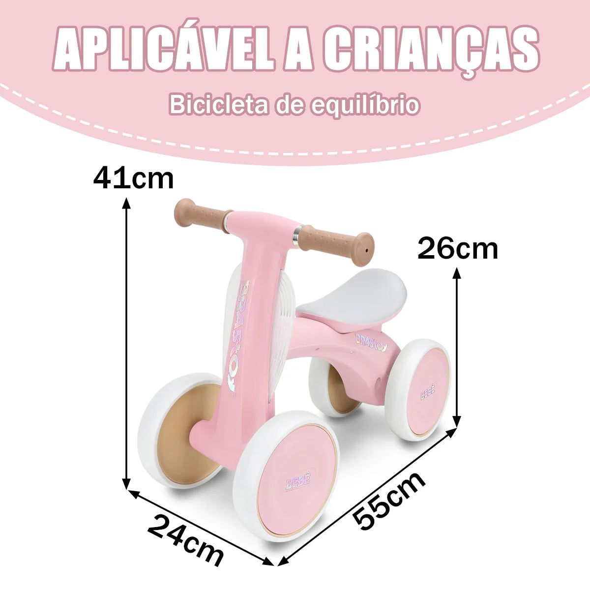 Bicicleta De Equilíbrio Infantil Andador Sem Pedal 4 Rodas Brastoy