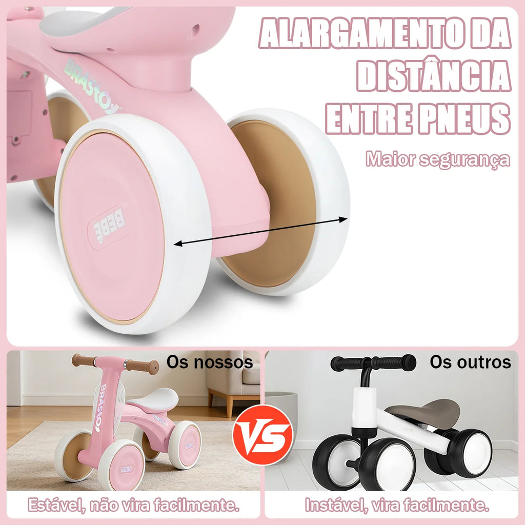 Bicicleta De Equilíbrio Infantil Andador Sem Pedal 4 Rodas Brastoy