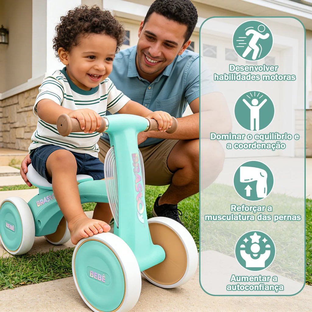 Bicicleta De Equilíbrio Infantil Andador Sem Pedal 4 Rodas Brastoy