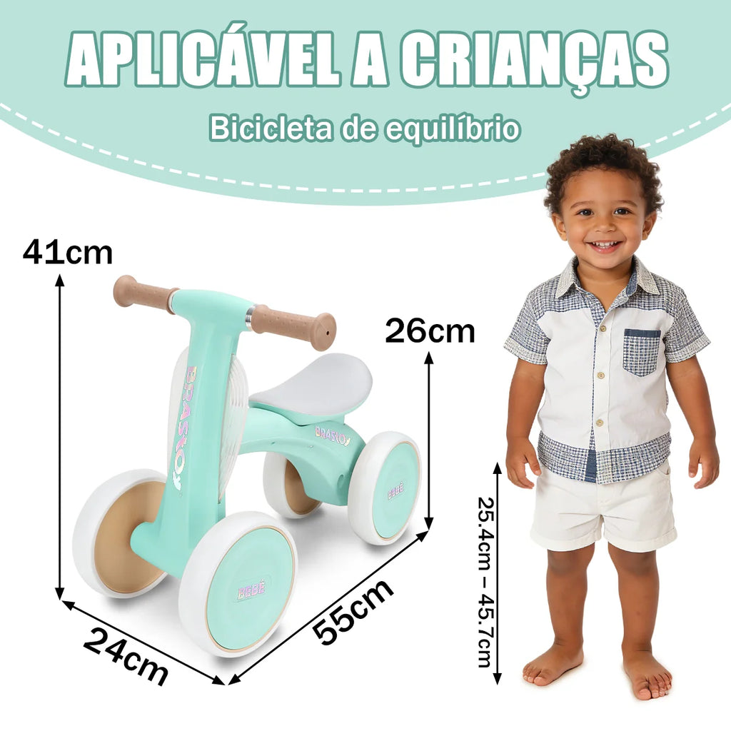 Bicicleta De Equilíbrio Infantil Andador Sem Pedal 4 Rodas Brastoy