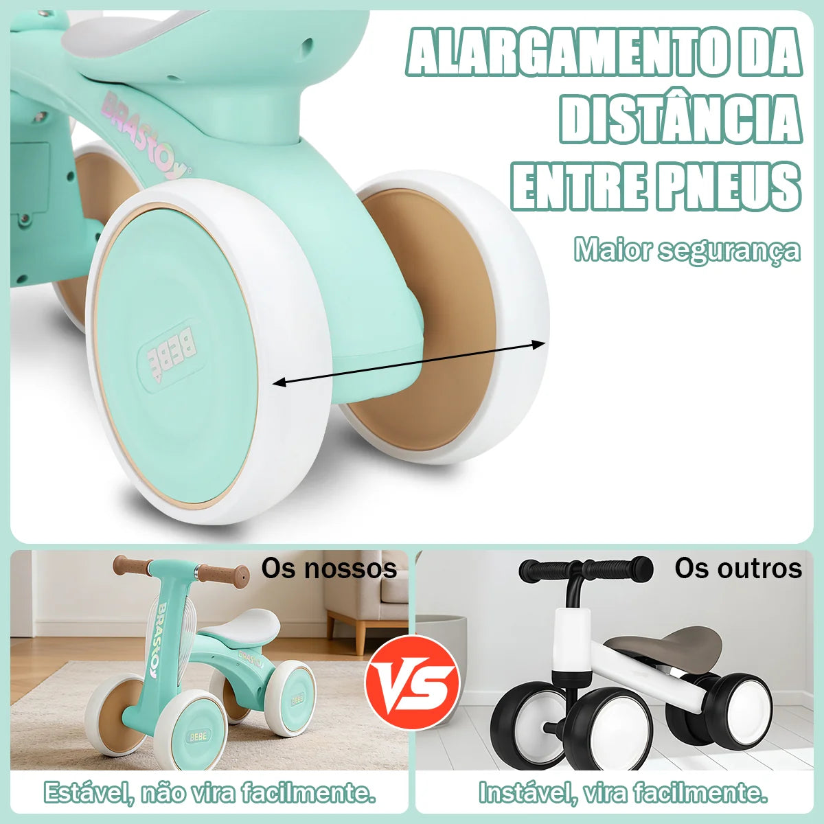 Bicicleta De Equilíbrio Infantil Andador Sem Pedal 4 Rodas Brastoy
