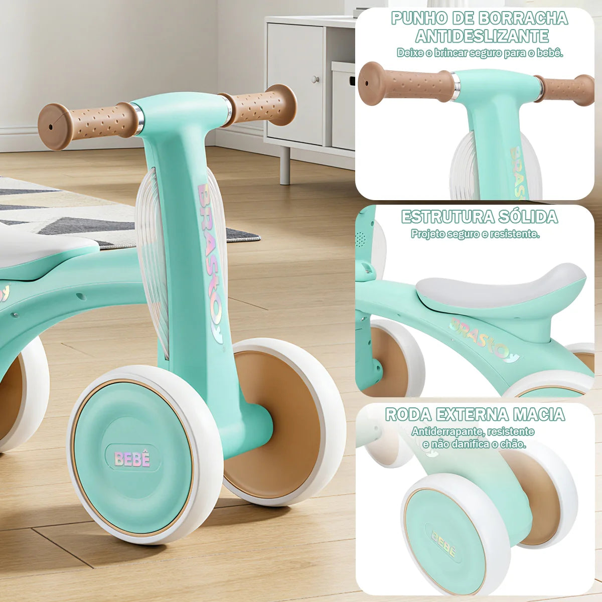 Bicicleta De Equilíbrio Infantil Andador Sem Pedal 4 Rodas Brastoy