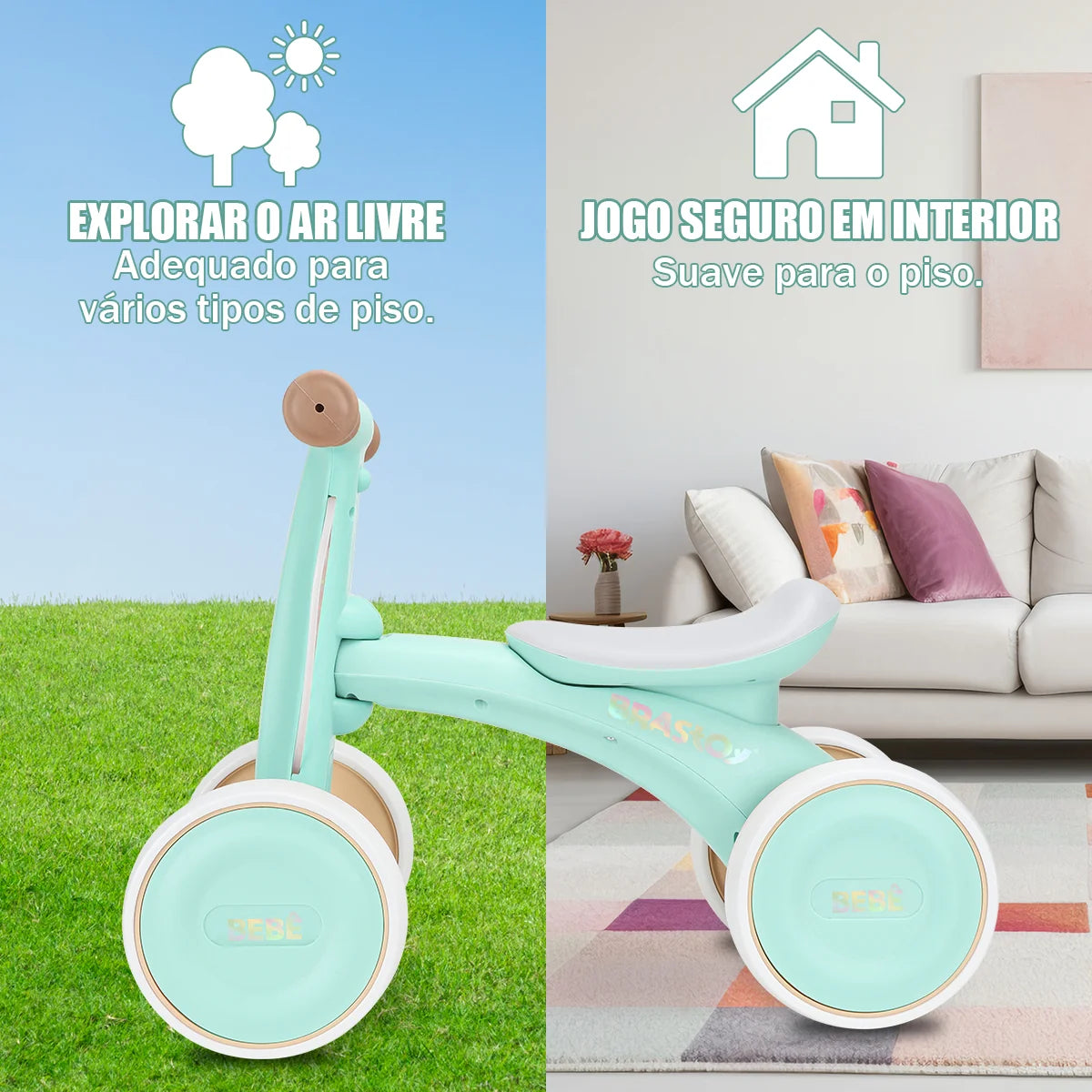 Bicicleta De Equilíbrio Infantil Andador Sem Pedal 4 Rodas Brastoy