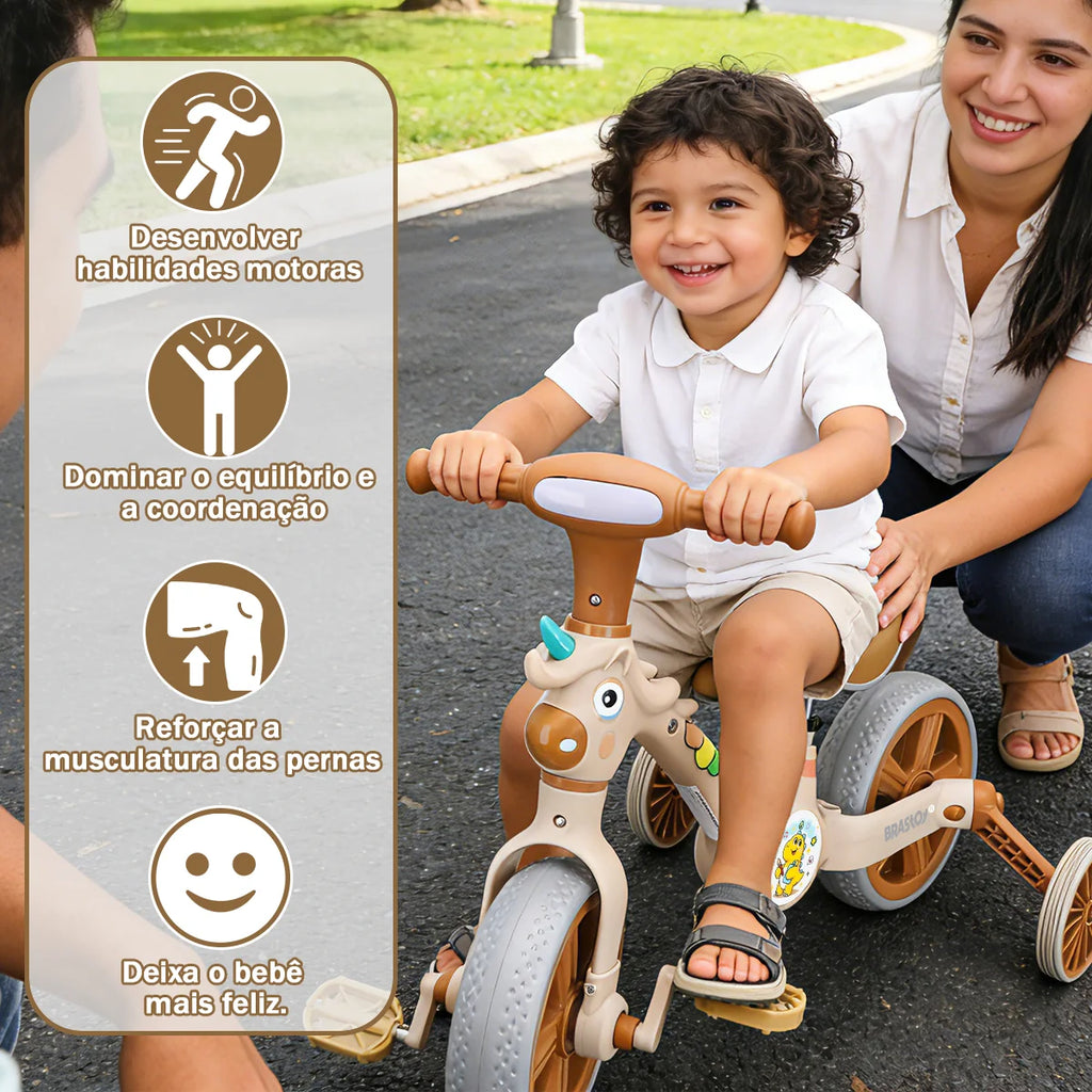 Bicicleta infantil 3 em 1 Bicicleta Triciclo e Bicicleta Sem Pedais com Efeitos Sonoros e Luminosos