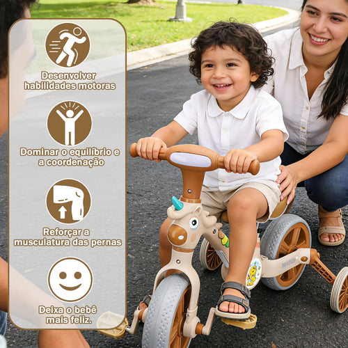 Bicicleta infantil 3 em 1 Bicicleta Triciclo e Bicicleta Sem Pedais com Efeitos Sonoros e Luminosos