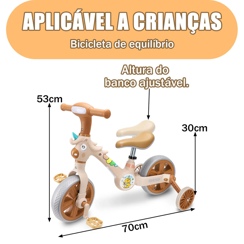 Bicicleta infantil 3 em 1 Bicicleta Triciclo e Bicicleta Sem Pedais com Efeitos Sonoros e Luminosos
