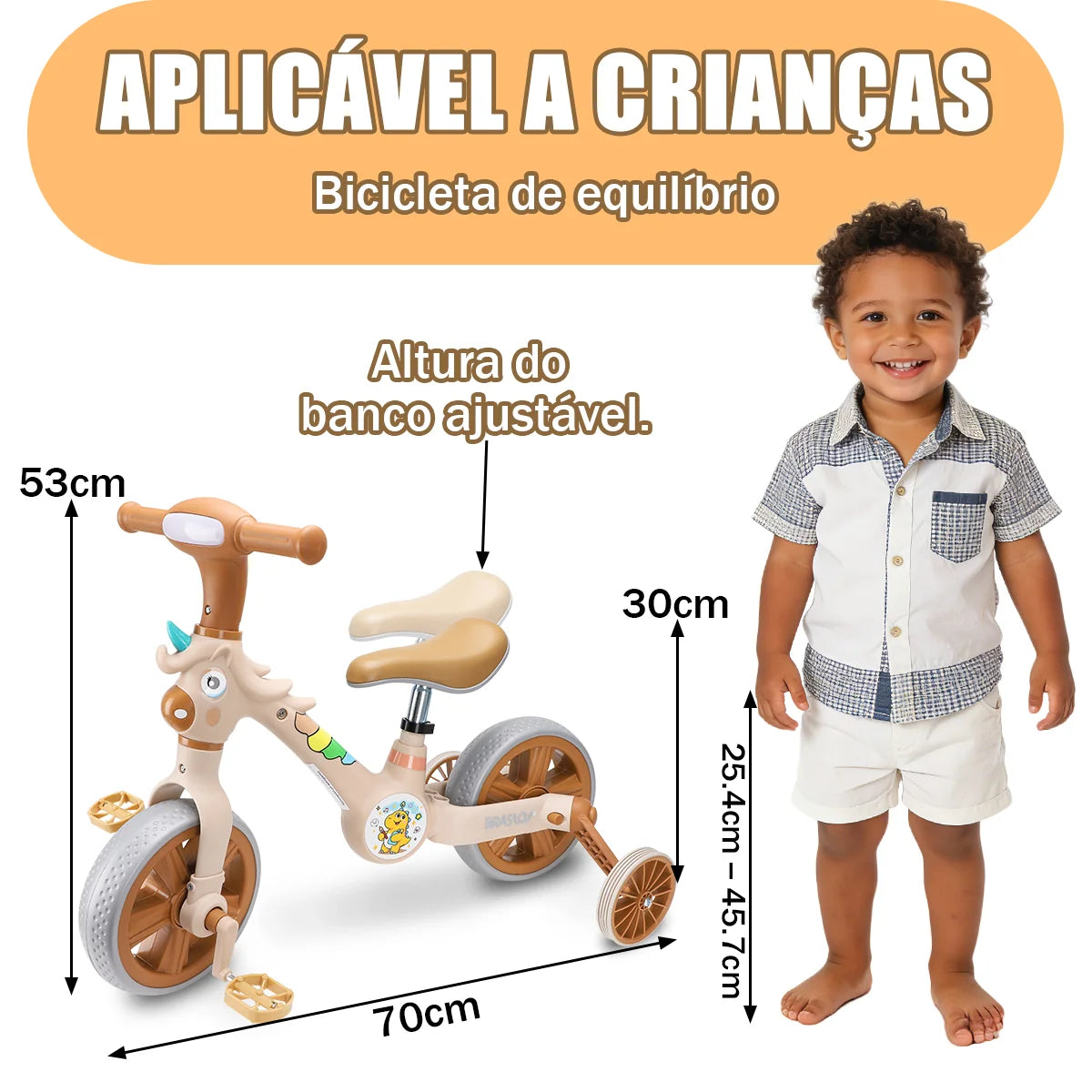 Bicicleta infantil 3 em 1 Bicicleta Triciclo e Bicicleta Sem Pedais com Efeitos Sonoros e Luminosos