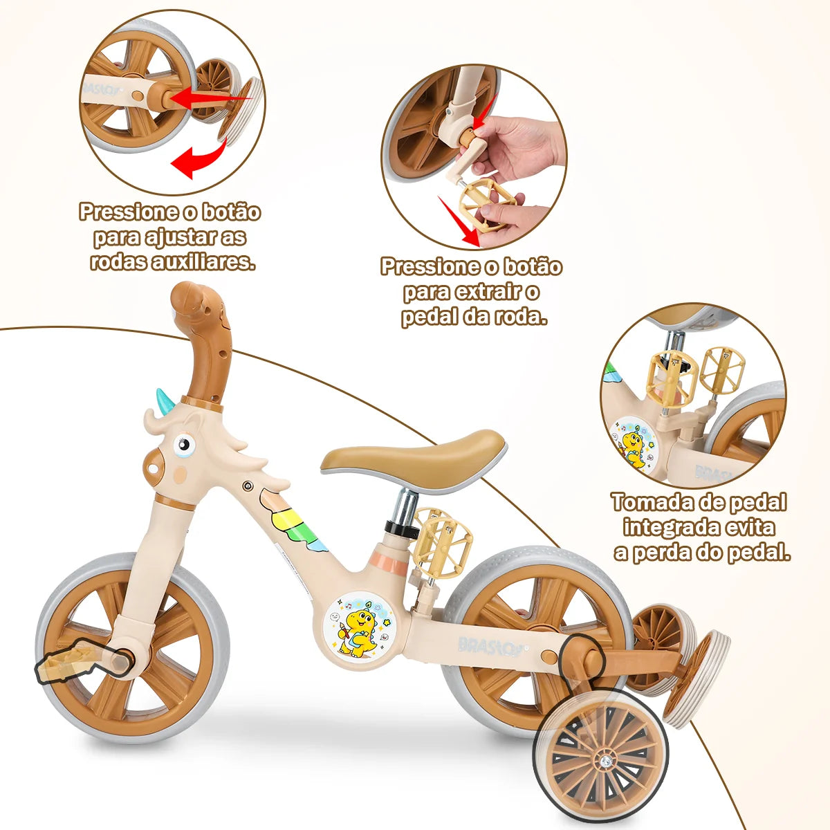 Bicicleta infantil 3 em 1 Bicicleta Triciclo e Bicicleta Sem Pedais com Efeitos Sonoros e Luminosos