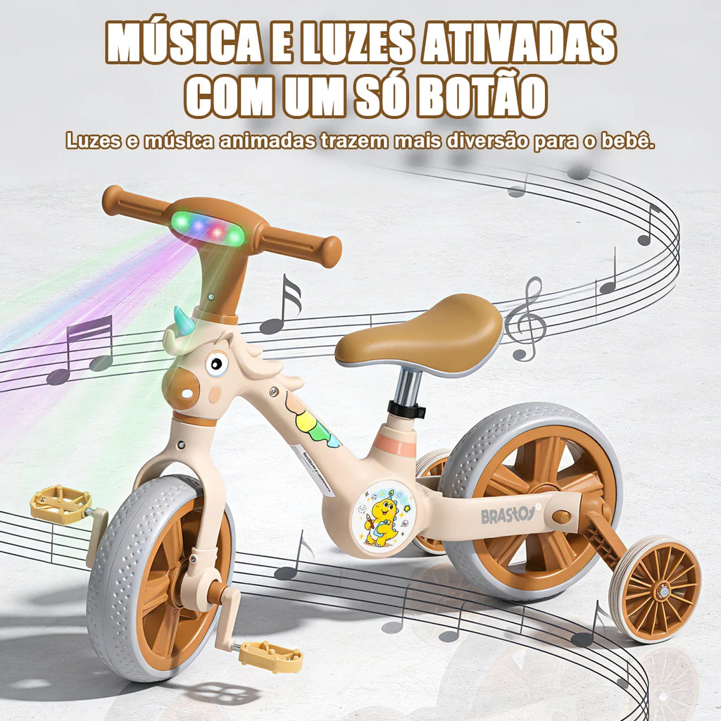 Bicicleta infantil 3 em 1 Bicicleta Triciclo e Bicicleta Sem Pedais com Efeitos Sonoros e Luminosos