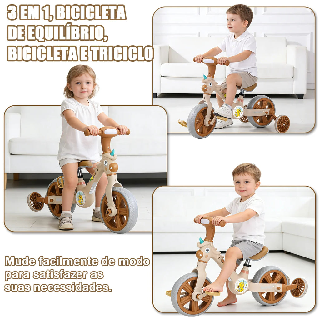 Bicicleta infantil 3 em 1 Bicicleta Triciclo e Bicicleta Sem Pedais com Efeitos Sonoros e Luminosos