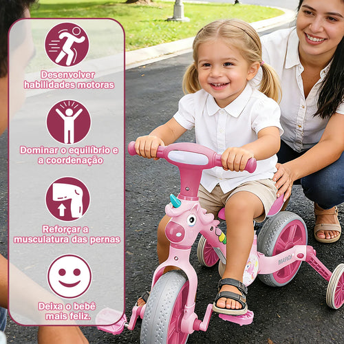 Bicicleta infantil 3 em 1 Bicicleta Triciclo e Bicicleta Sem Pedais com Efeitos Sonoros e Luminosos