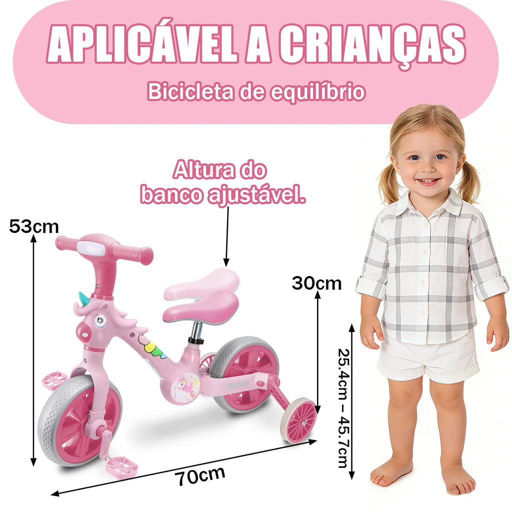 Bicicleta infantil 3 em 1 Bicicleta Triciclo e Bicicleta Sem Pedais com Efeitos Sonoros e Luminosos