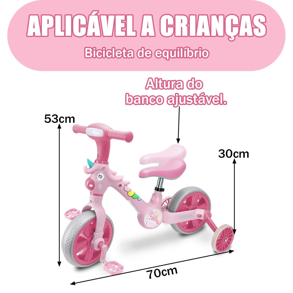 Bicicleta infantil 3 em 1 Bicicleta Triciclo e Bicicleta Sem Pedais com Efeitos Sonoros e Luminosos