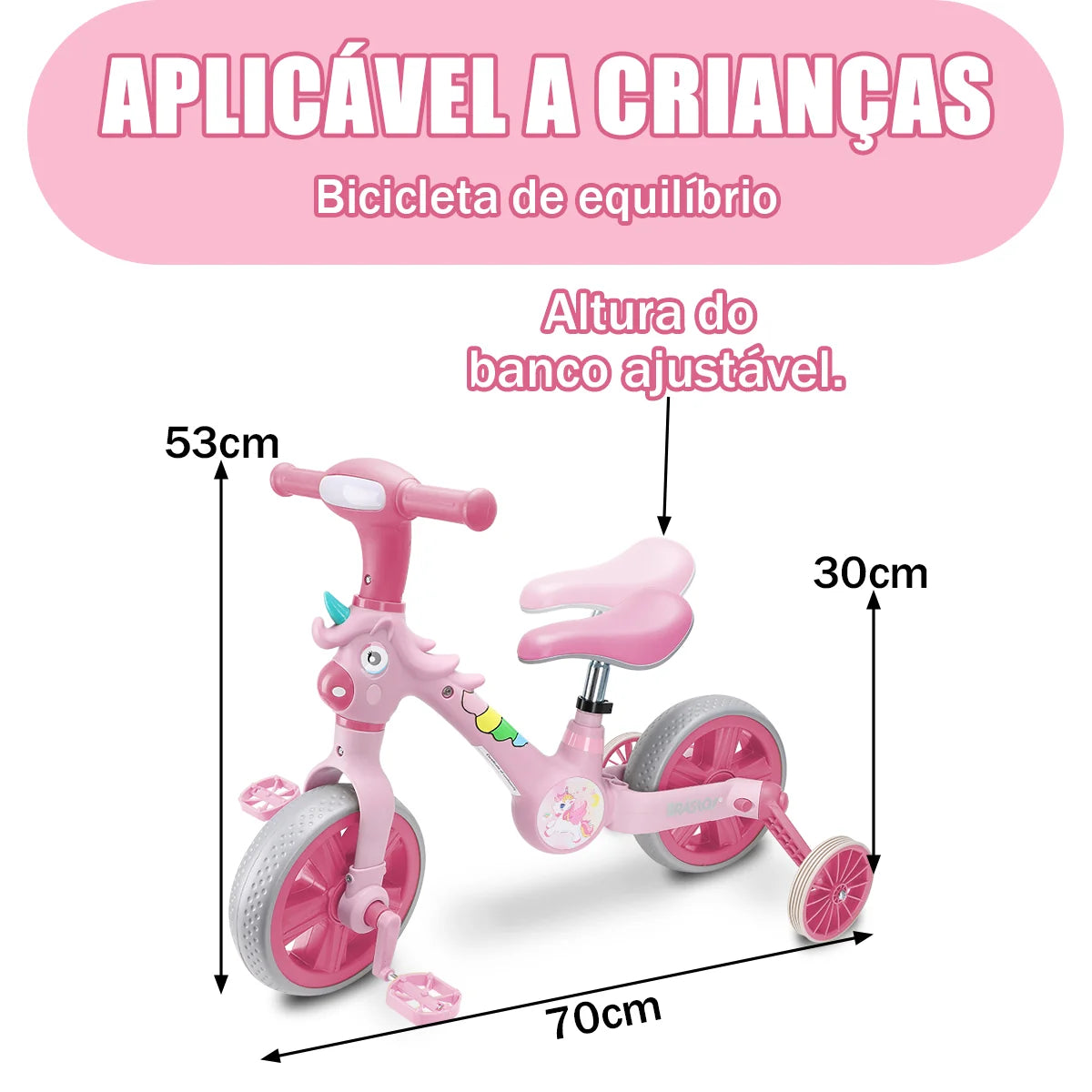 Bicicleta infantil 3 em 1 Bicicleta Triciclo e Bicicleta Sem Pedais com Efeitos Sonoros e Luminosos