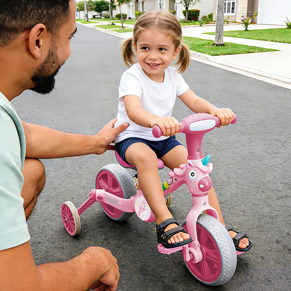 Bicicleta infantil 3 em 1 Bicicleta Triciclo e Bicicleta Sem Pedais com Efeitos Sonoros e Luminosos