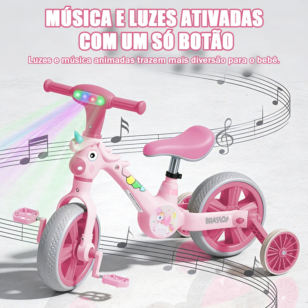 Bicicleta infantil 3 em 1 Bicicleta Triciclo e Bicicleta Sem Pedais com Efeitos Sonoros e Luminosos