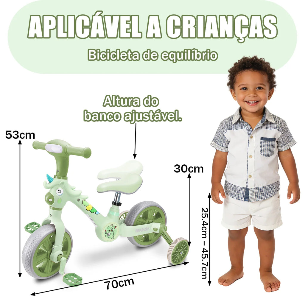 Bicicleta infantil 3 em 1 Bicicleta Triciclo e Bicicleta Sem Pedais com Efeitos Sonoros e Luminosos
